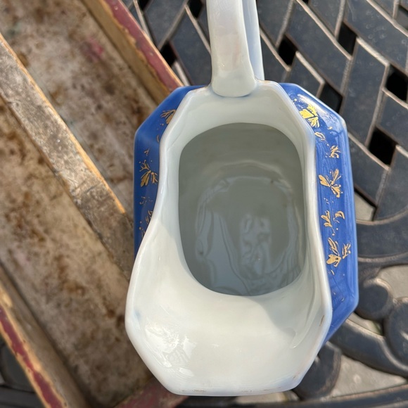 Cobalt Blue Porcelain Pitcher With Hand Painted Flowers and Gilding - Picture 4 of 9